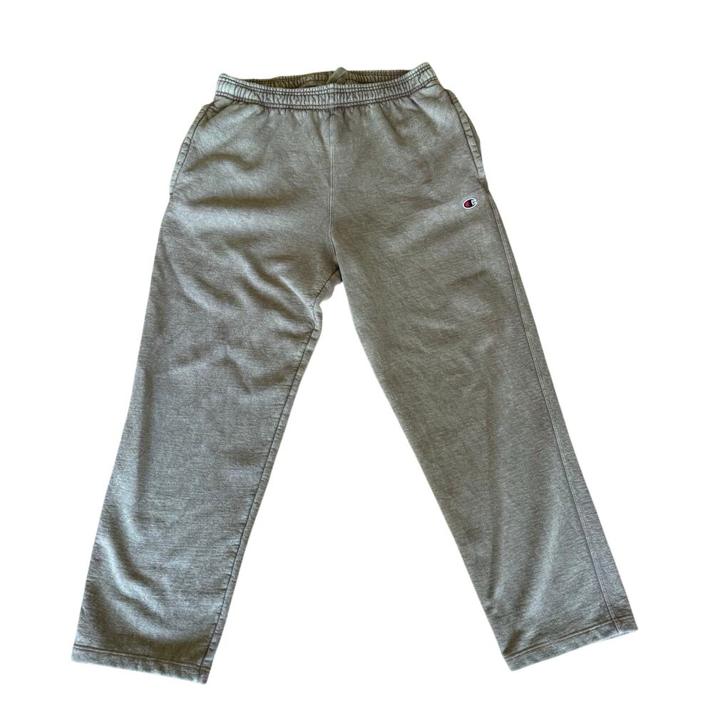 Champion Unisex Cotton Blend Olive Green Sweatpants Open Hem Vintage Wash M